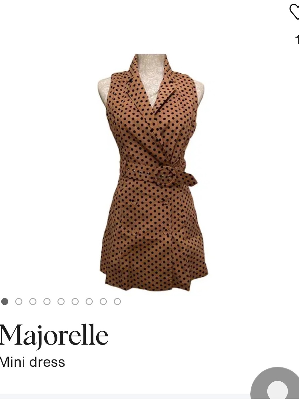 MAJORELLE Tan and Black Polka Dot Sleeveless Belted Mini Dress